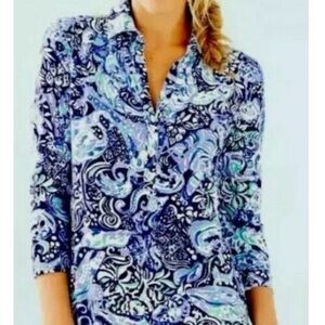 Lilly Pulitzer Blue and White Paisley Top